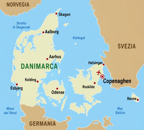 mappa della Danimarca per tour e viaggi organizzati
