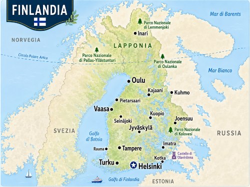 mappa della Finlandia per tour e viaggi organizzati