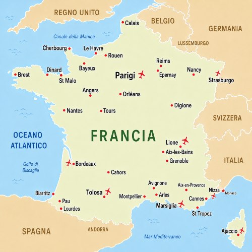 mappa della Francia per tour e viaggi organizzati