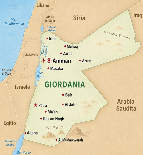 mappa della Giordania per tour e viaggi organizzati