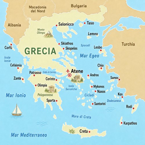 mappa della Grecia per tour e viaggi organizzati