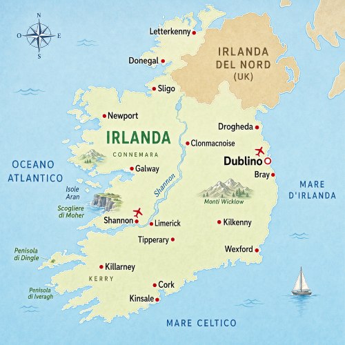 mappa dell'Irlanda per tour e viaggi organizzati