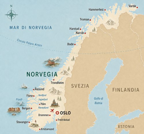 mappa della Norvegia per tour e viaggi organizzati