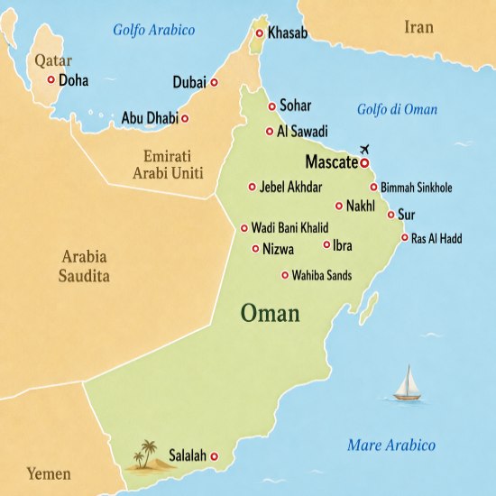 Mappa per tour e viaggi organizzati in Oman