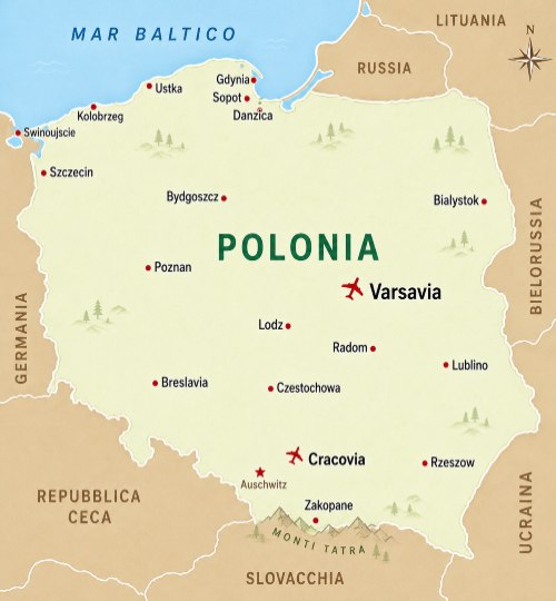 mappa della Polonia per tour e viaggi organizzati