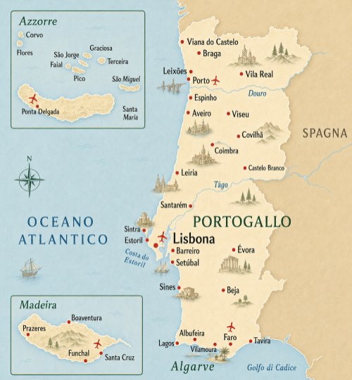 mappa del Portogallo per tour e viaggi organizzati